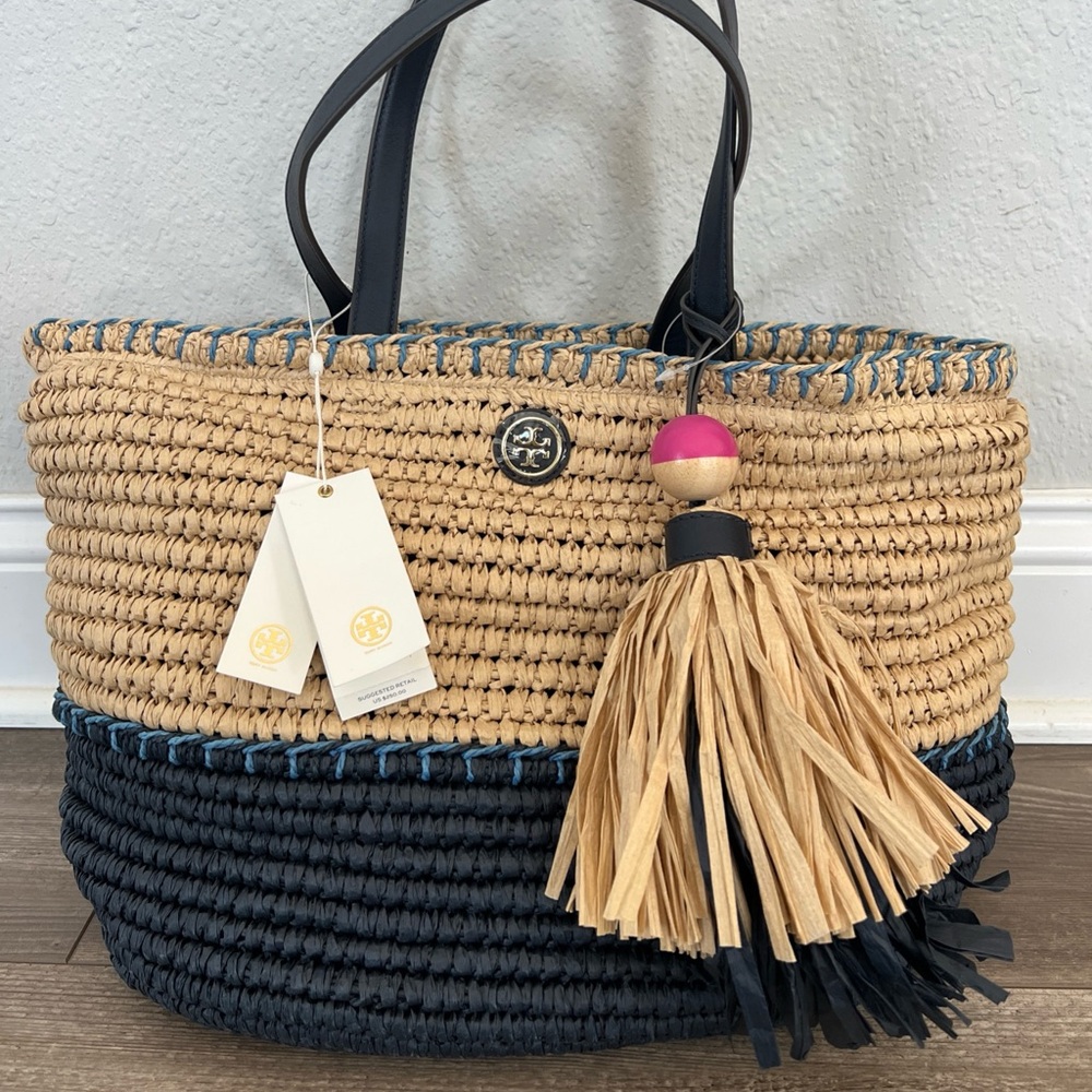 Tory Burch Women Bag Raffia Basket Tote  Shoulder Large Capacity Beach